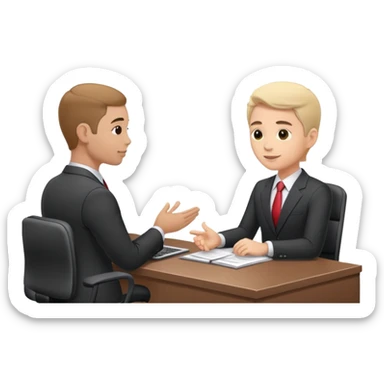 Professional business employer in suit interviewing candidate at desk sticker