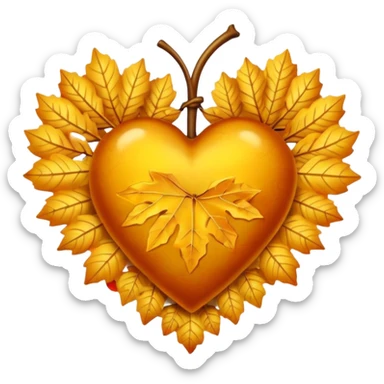 heart with a golden autumn leaves theme, clean digital illustration sticker