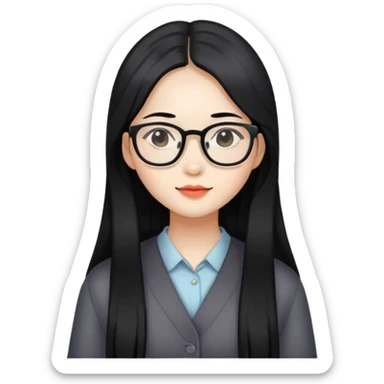 chinese girl with black long hair with glasses sticker
