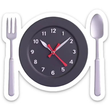 clock with a plate and fork and knife, symbolizing intermittent fasting sticker