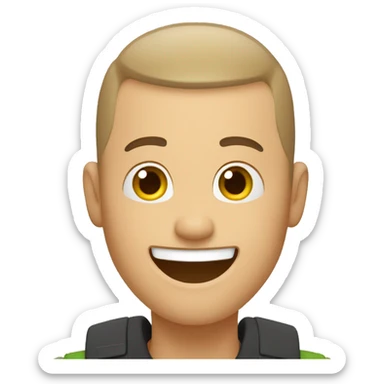 happy guy with buzzcut wave hand sticker