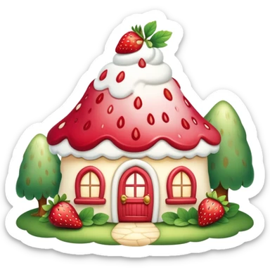 An enchanting and whimsical strawberry shortcake made in a magical cottage in an enchanted forest sticker