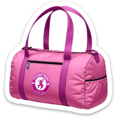 Puffy pink sport bag with logo “Around the world” sticker