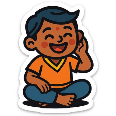 happy Indian kid listening to a story sticker