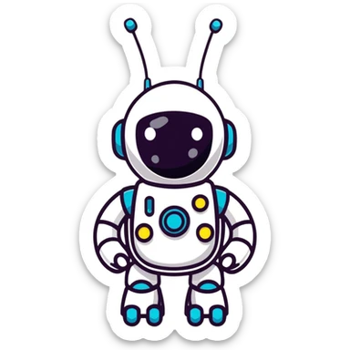 Cute robot character with blinking lights and antenna sticker