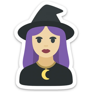 colored icon of a gothic woman with purple hair, witchy touch sticker