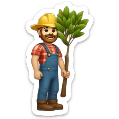 Lumber jack with a bay tree in one hand, and lumber held in the other hand sticker
