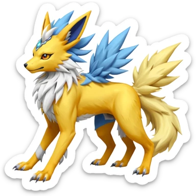 Feral Solgaleo-Jolteon-Renamon-Zeraora-Vernid-Sergal-fusion-hybrid-creature, full body  sticker