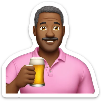 a male 50 year old in pink polo shirt is drinking beer. sticker