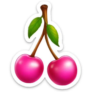 two pink shiny cherries on one stem  sticker