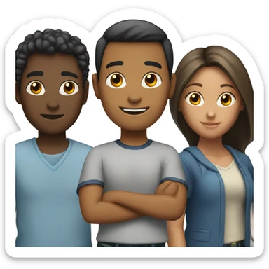 Classmates are standing in a circle of three people, two girls and a guy sticker