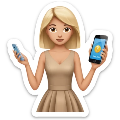 Glam girl tapping a big “buy” button on phone with subtle motion lines — impulsive first-minute shopper sticker