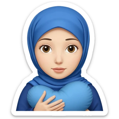 white pretty woman with hijab holding a blue cushion emoji sticker