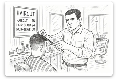 Draw me a sketch of the barbershop, but make sure there's a cash register there. sticker