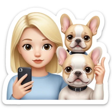 blonde girl with white Frenchie selfie sticker