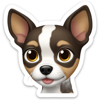 Wavy dark brown hair Filipina with Chihuahua black and white. sticker