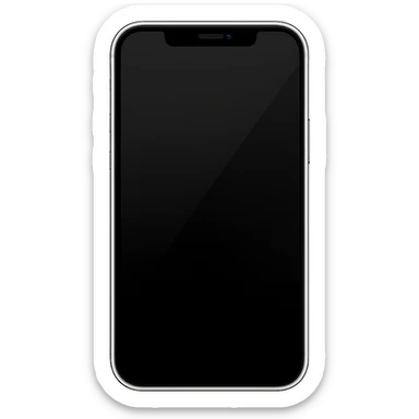 Minimalist smartphone viewed straight on from above with a blank black screen and subtle reflection, in apple style emoji look. sticker