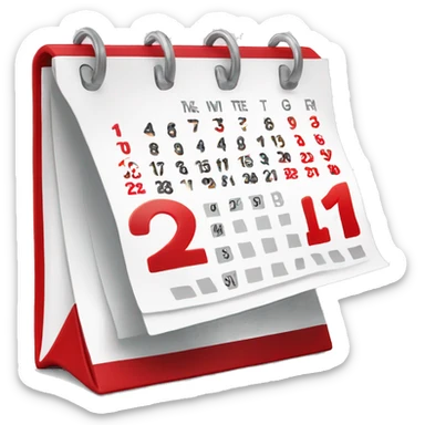 table calendar with red top and gey and red squares for days, no days witten sticker