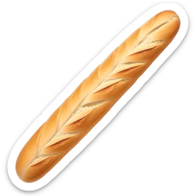 Cinematic Realistic Baguette Bread Emoji, showcasing a long, crusty baguette with a crisp exterior and soft interior rendered with lifelike textures and warm, rustic lighting. sticker