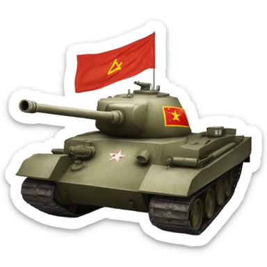 T-34 Soviet tank with a Soviet flag on top.  sticker
