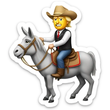 Donald Trump riding a donkey like a rodeo cowboy sticker