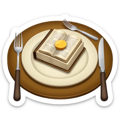 Make a plate of food, with cutlery beside it, and on top of the plate make a Bible. I don't want any glasses, and I want the Bible to be open. sticker