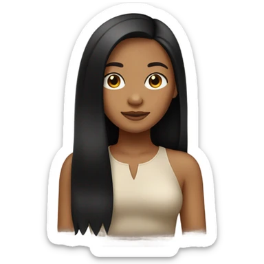 tan girl with middle part black straight hair  sticker