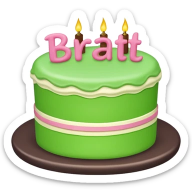 Bright green cake with the word brat  sticker