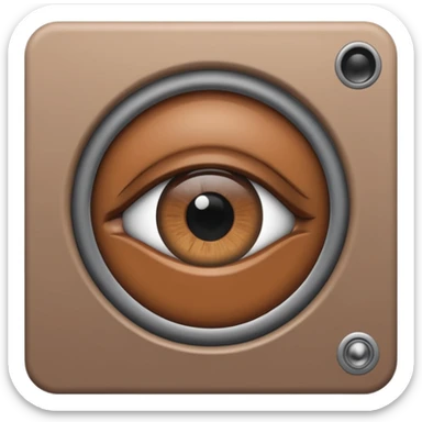 Minimalist emoji-style sticker of a peephole with a realistic eye looking out from inside. Black and gray tones, flat icon, centered eye.
 sticker