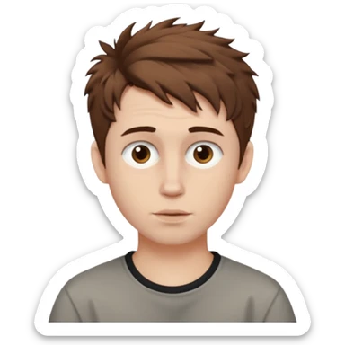 Create an emoji of YouTuber DavidMC's face - he has hair with short sides but a messy top, it is brown. It is not super curly and he has white skin sticker