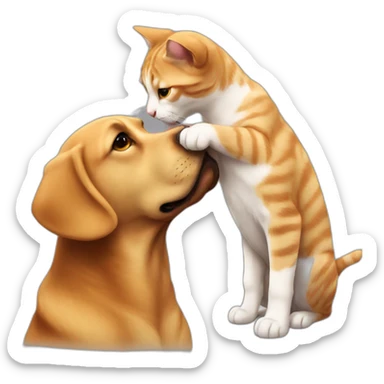 cat kiss dog sticker