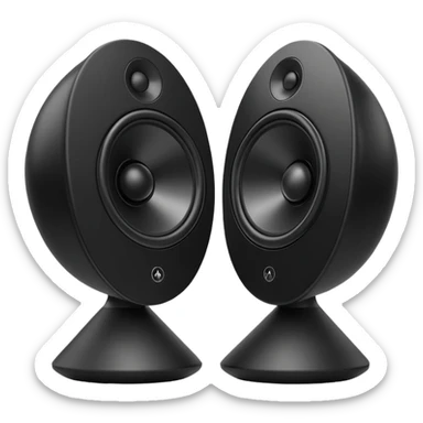 pair of big speakers emoji, deep matte black metal body, circular speaker cones with subtle depth, smooth rounded edges, minimalistic futuristic 3D style, luxury aesthetic sticker