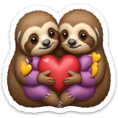 sloths cuddling with heart between them sticker