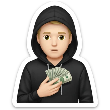 robber with a wad of money but he is white and in black hoodiethis guy with money sticker