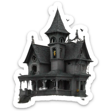 Haunting graveyard field Pre-Victorian ornate mansion birdhouse  sticker