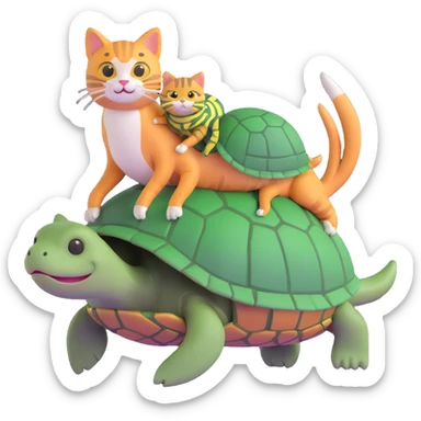 cat riding a turtle sticker