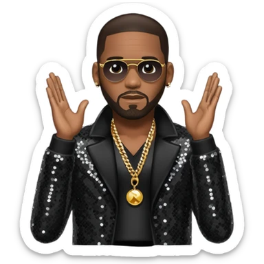 R. Kelly with dark brown hair, black sequin tour outfit sticker