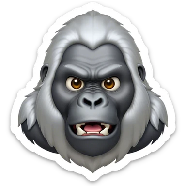Cinematic Comical Silverback Gorilla Portrait Emoji, Head tilted dramatically with an exaggeratedly shocked expression, featuring a stately silver mane and wide, comically expressive eyes full of humorous disbelief, Simplified yet hilariously expressive features, highly detailed, glowing with a slightly sassy jungle glow, high shine, dramatic yet playful, stylized with an air of quirky primate attitude, soft glowing outline, capturing the essence of a meme-worthy silverback that appears ready to side-eye its way into viral fame! sticker