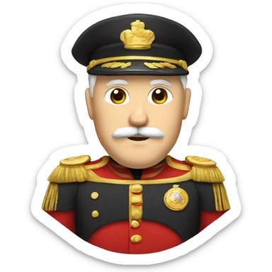 Big white man with blonde mustache and red and gold clothing and cap sticker