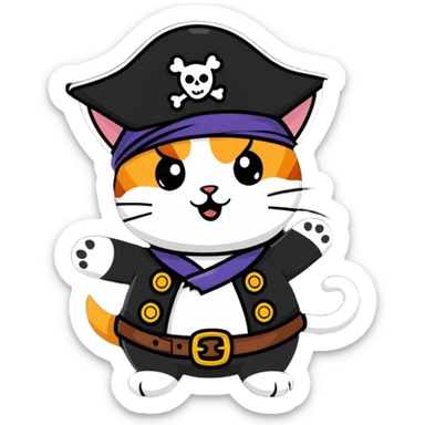 pirate cat waving sticker
