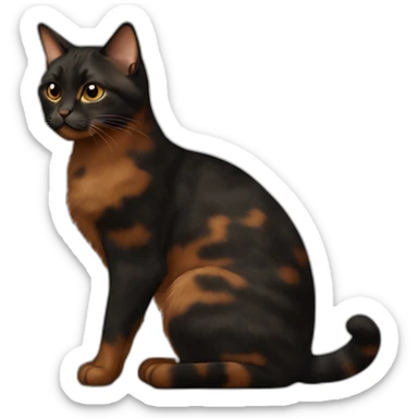 A dit black and brown tortoiseshell cat without white fur sticker