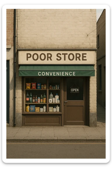 Convenience store named poor store and more sticker