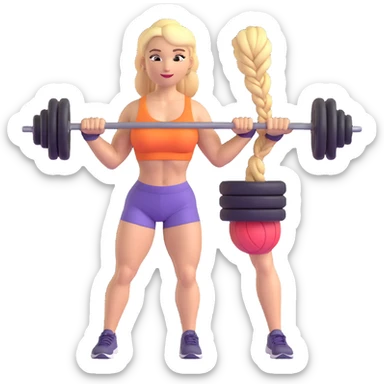 blondes Mädchen mit Zopf, muskulös, im Gym-Outfit, hebt Gewichte sticker