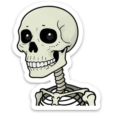 Skeleton with black hair with a long white nose sticker