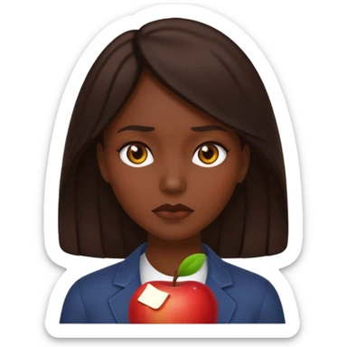 brunette woman with a dark, unsettling aura, minimal details, clear emotion, Apple emoji style sticker