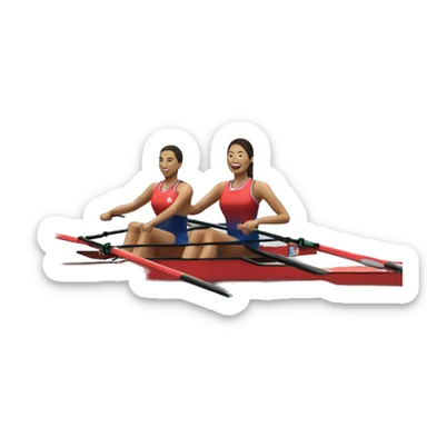 Two female rowers of different ethnicities rowing a 2x vespoli bo wearing red, white and blue jersey and sung sticker