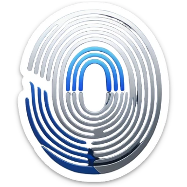 Logo for 'DI' with an abstract fingerprint design. Integrate letters D and I subtly in the fingerprint lines. Use modern colors like deep blue, silver, black, and white. Simple, clean, futuristic, and scalable for app icons." sticker