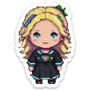 a little girl with blonde hair, pixel art style sticker
