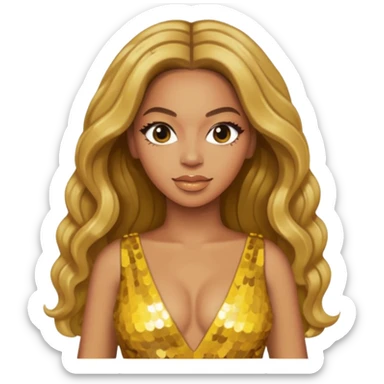Beyonce with long dark blonde hair, yellow sequin dress sticker