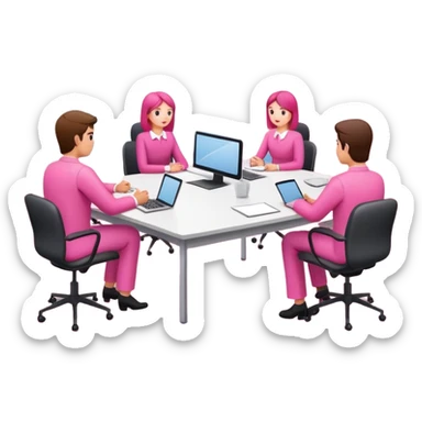 people in pink SPAM office setting having a SPAMGAGE meeting landscape  sticker
